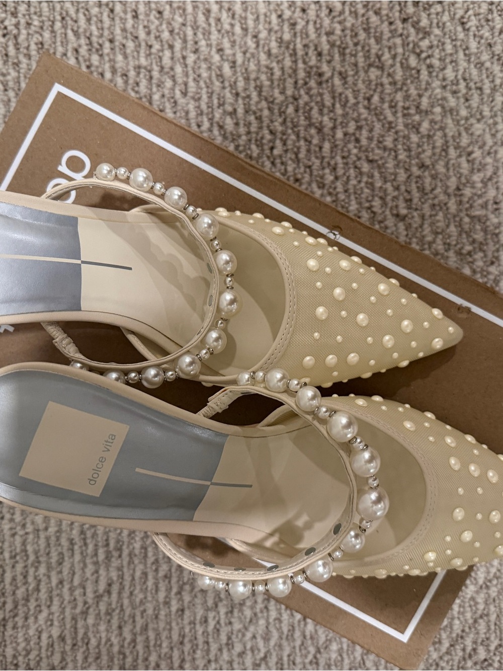 Dolce Vita Katik Pearl Bridal Mule Mesh Heels – Ivory/Cream – Size 8 - Picture 3 of 5